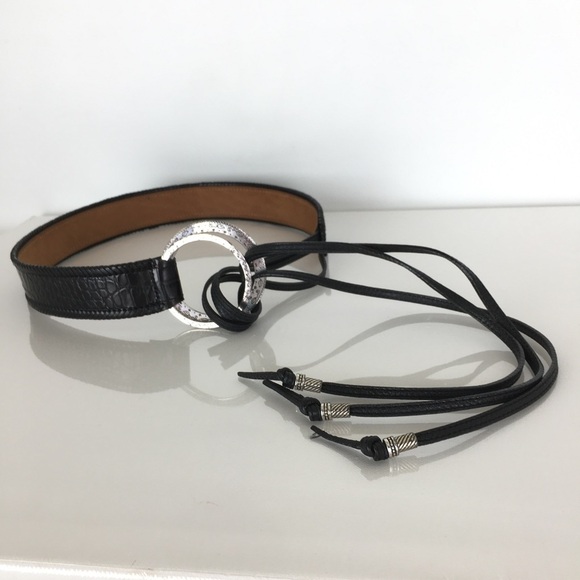 Brighton B30153 Black Croc Embossed Leather Fringe Tie Belt Women’s Size S/M main image 4